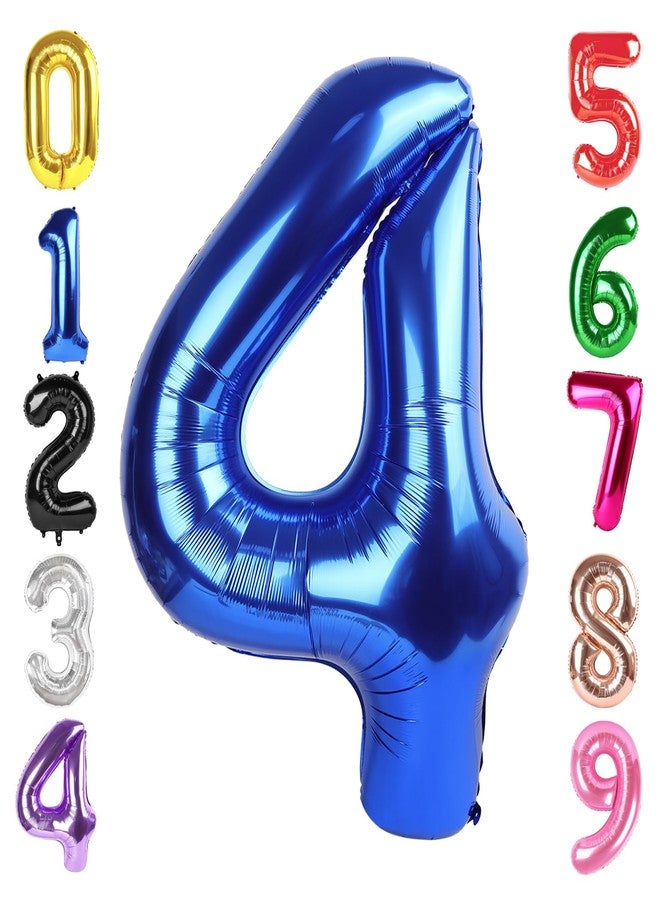 Hadoife بالون رقم 4 أزرق معدني مقاس 40 بوصة، بالونات عملاقة على شكل الرقم 4 لتزيين حفلات أعياد الميلاد الرابعة، لوازم حفلات للأطفال الرضع (بنين وبنات)، ديكور حفلات أزرق معدني - Image 1